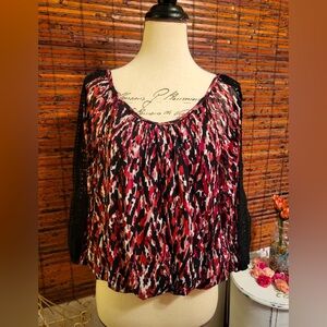 Women's Multicolor Blouse with Black Lace Sleeves